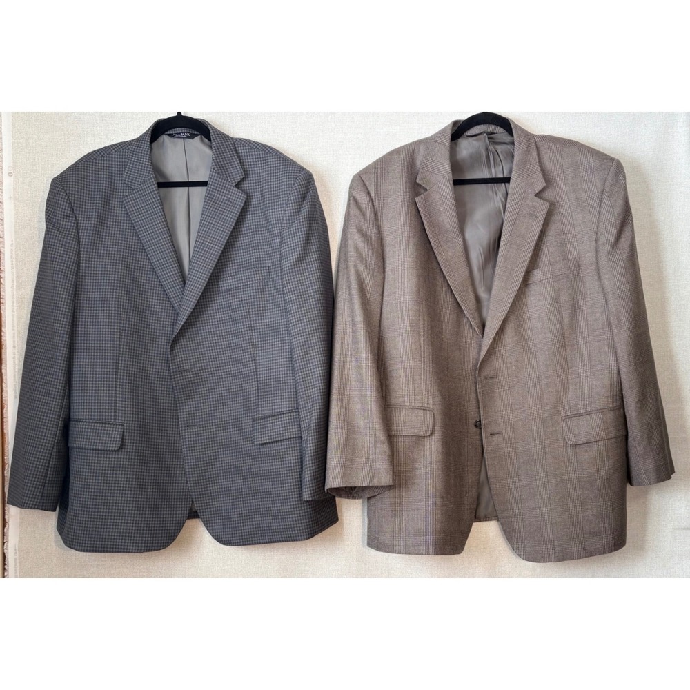 2 Jos A Bank 48R Executive Mens Blazers Wool & Wool/Silk Brown Blue/Gray